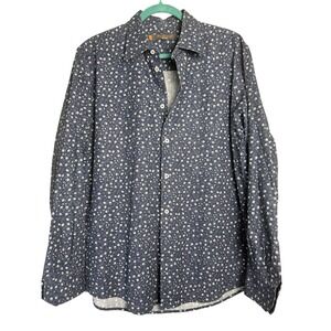 BEN SHERMAN Heritage Blue White Floral Button Down Dress Shirt 100% Cotton LARGE